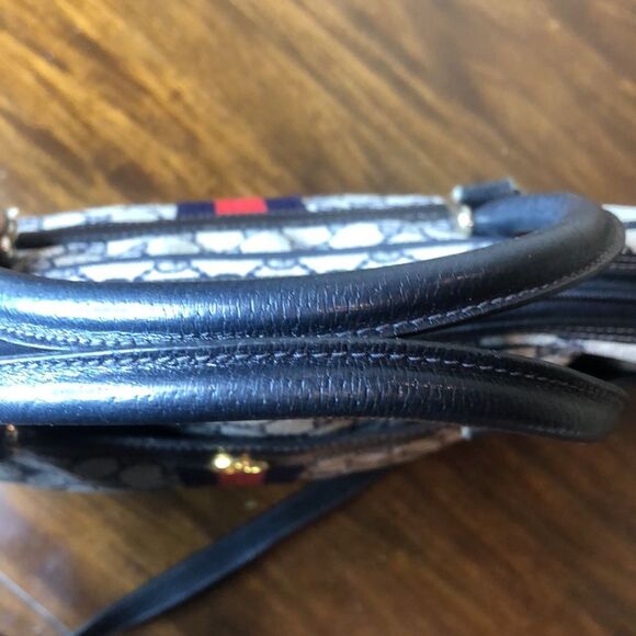 GUCCI GG Supreme Navy Leather Ophidia Sherry Line Coated Canvas Travel Work Bag - Picture 11 of 17